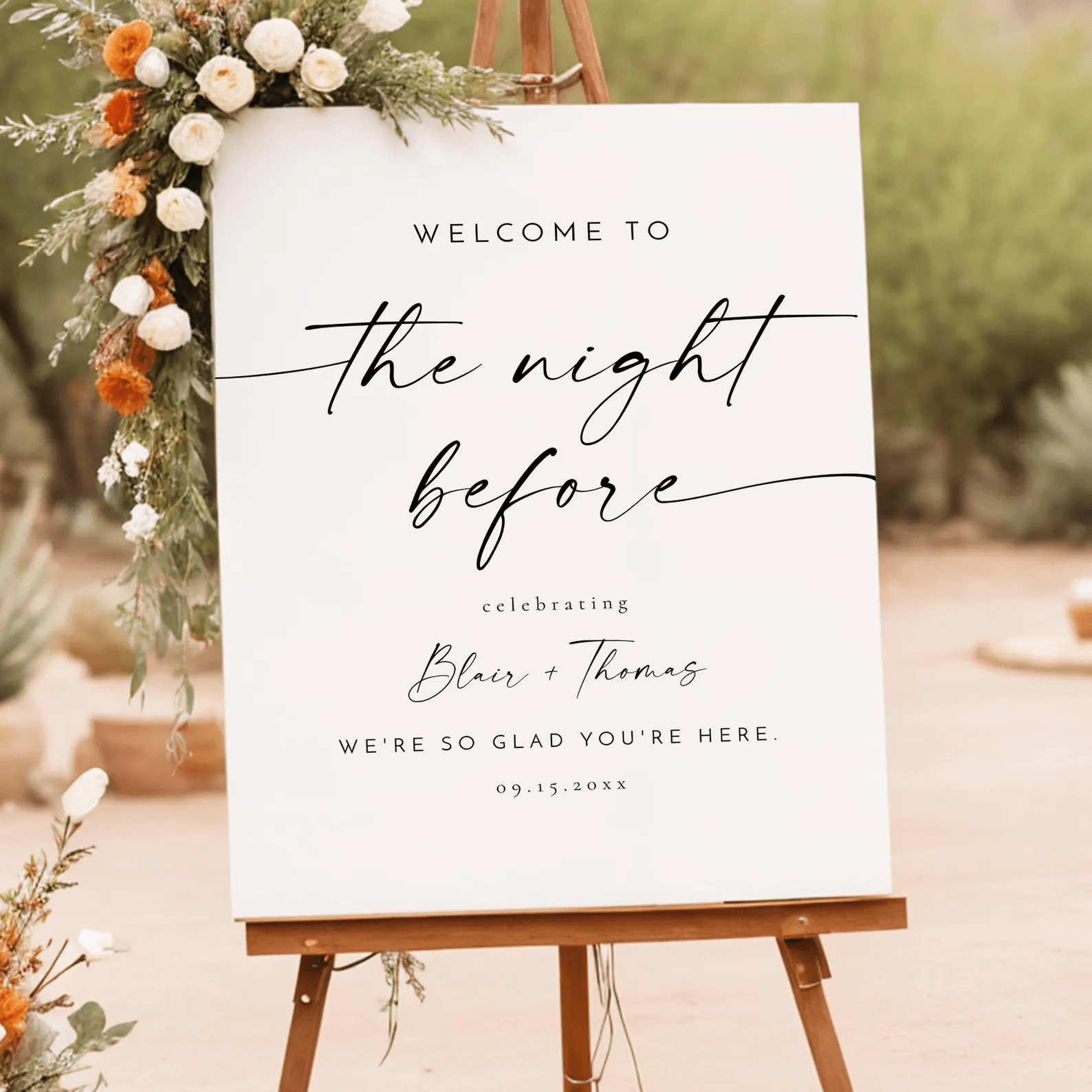 Personalized Rehearsal Dinner Welcome Sign on an Easel