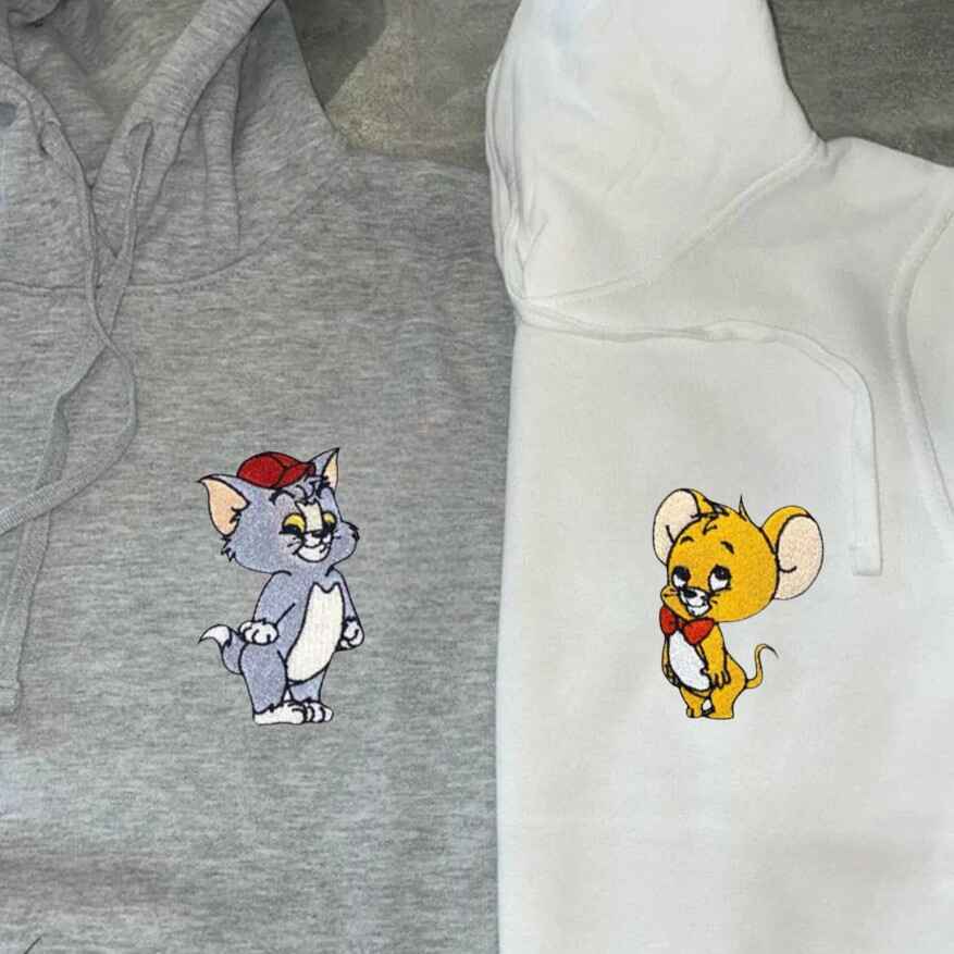 Matching Couple Hoodies with Tom and Jerry Embroidery for couples matching hoodies
