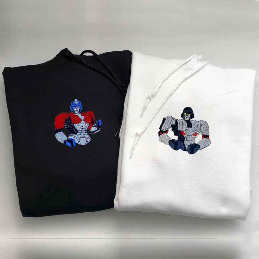 Iconic Robotic Character Embroidered Sweatshirts for Couples - custom couple hoodies
