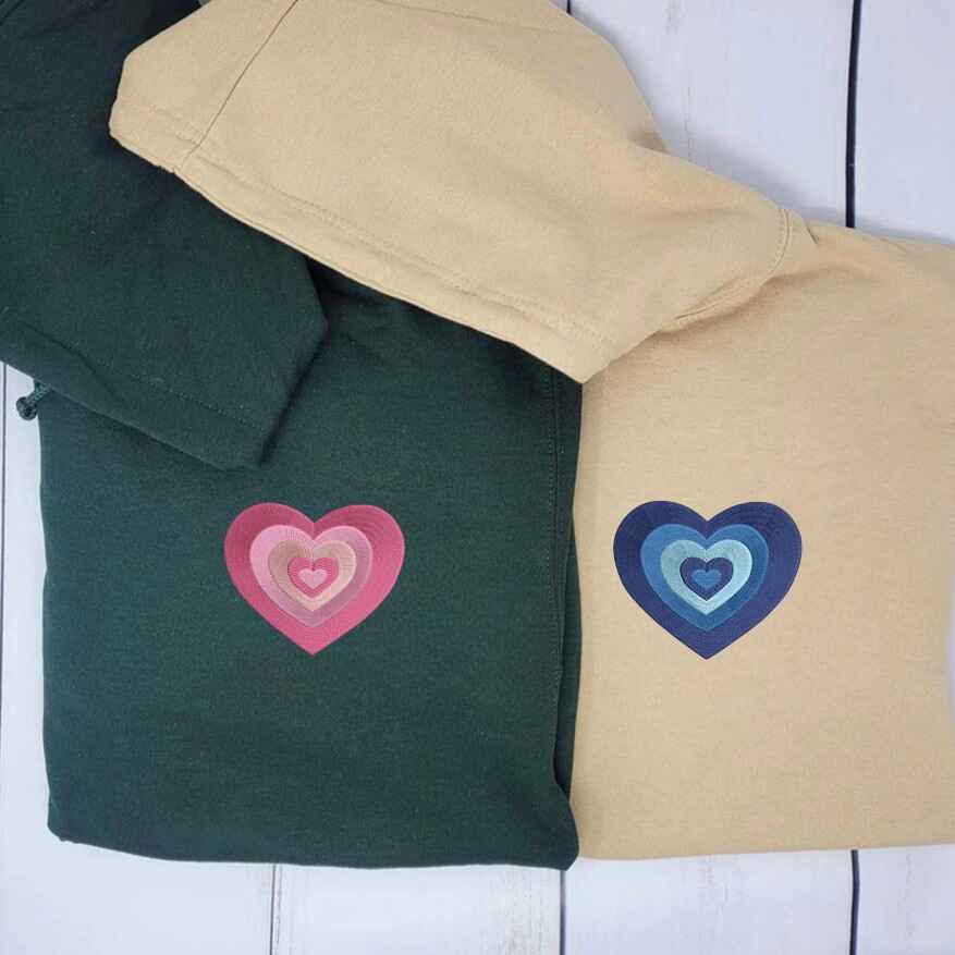 Pink and Blue Layered Heart Custom Hoodies - matching couple sweatshirts
