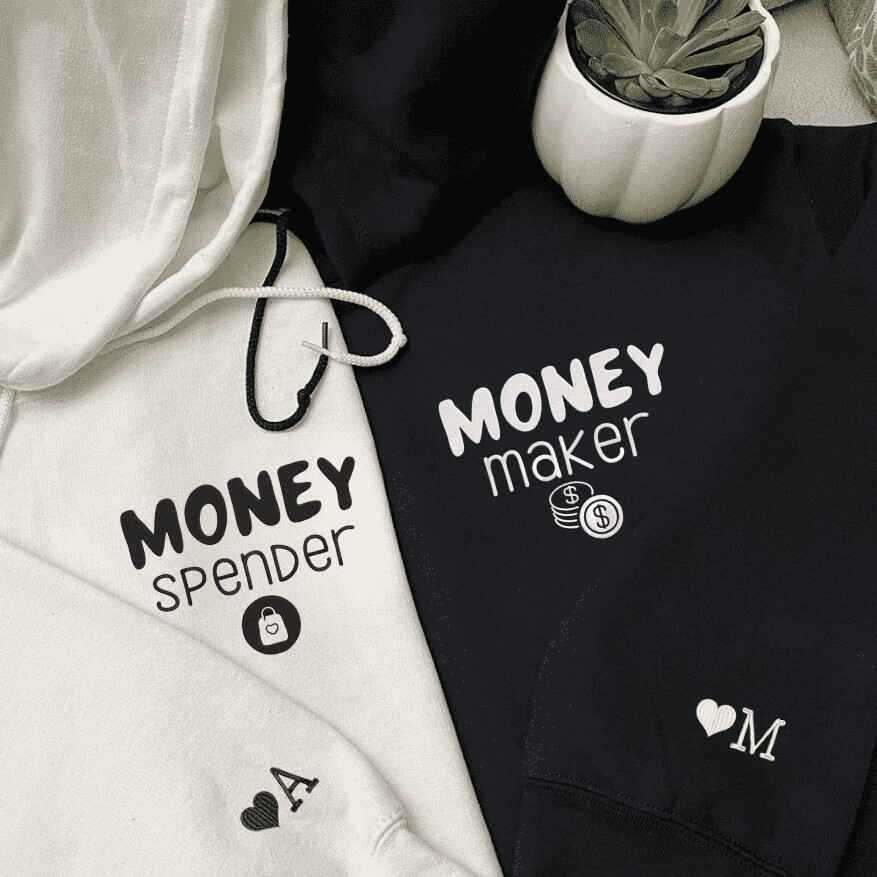 Matching Couple Hoodies with "Money Spender" and "Money Maker" Design - couples matching hoodies
