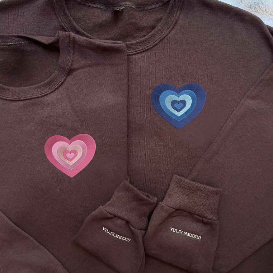 Matching Couple Hoodies with Layered Heart Design - couples matching hoodies
