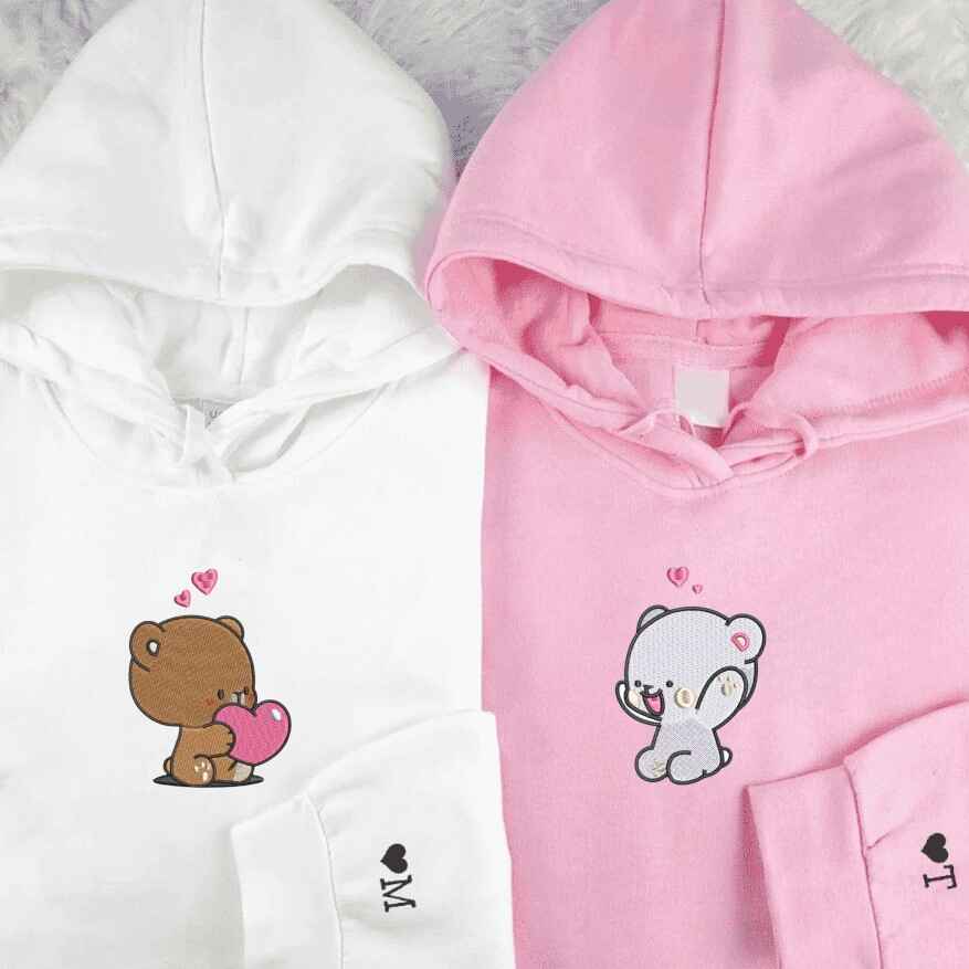 Bear-Themed Custom Sweatshirts with Love Design - matching couple sweatshirts
