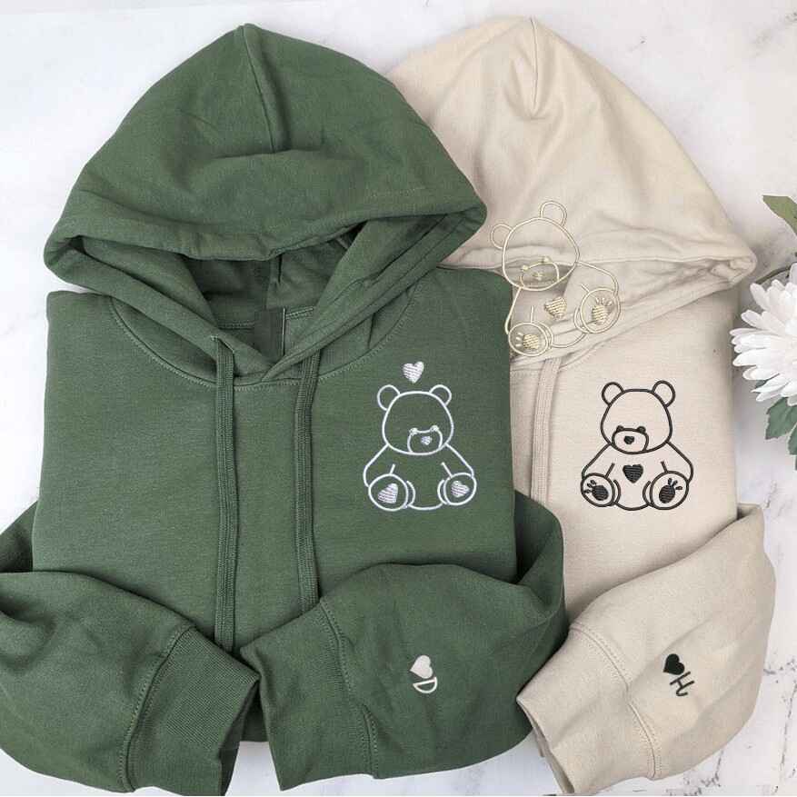 Matching Couple Hoodies - Cute Teddy Bear Embroidery for matching couple sweatshirts
