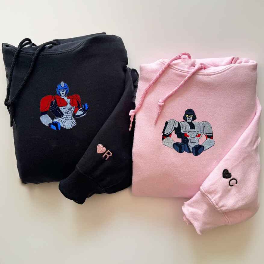 Iconic Robotic Character Embroidered Sweatshirts for Couples - custom couple hoodies
