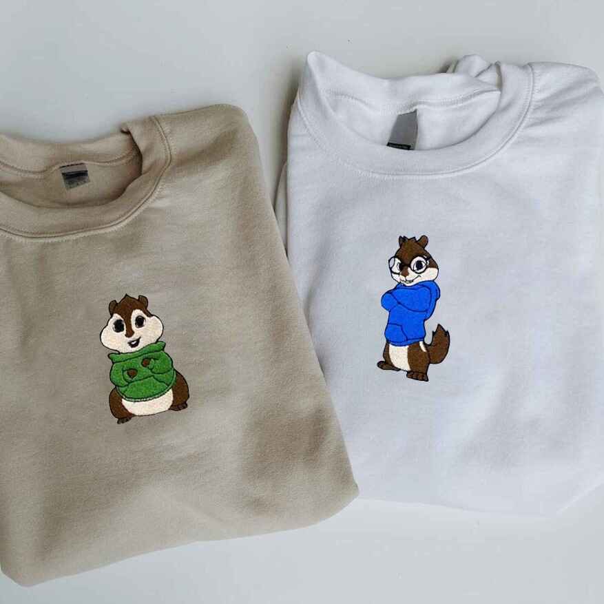 Matching Couple Sweatshirts - Cute Chipmunk Embroidery for matching couple sweatshirts
