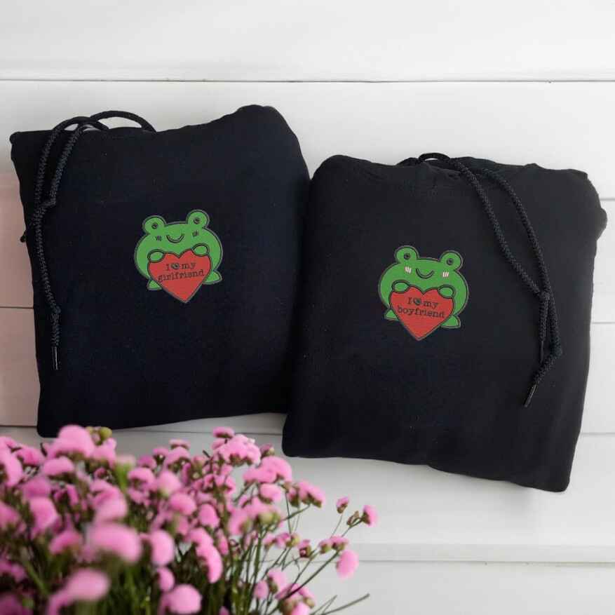 Frog-Themed Custom Sweatshirts with Love Messages - matching couple sweatshirts
