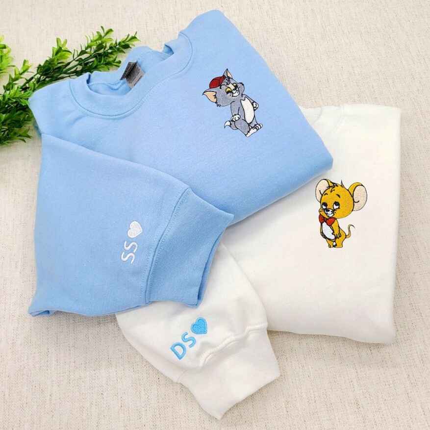 Matching Couple Hoodies with Tom and Jerry Embroidery for couples matching hoodies
