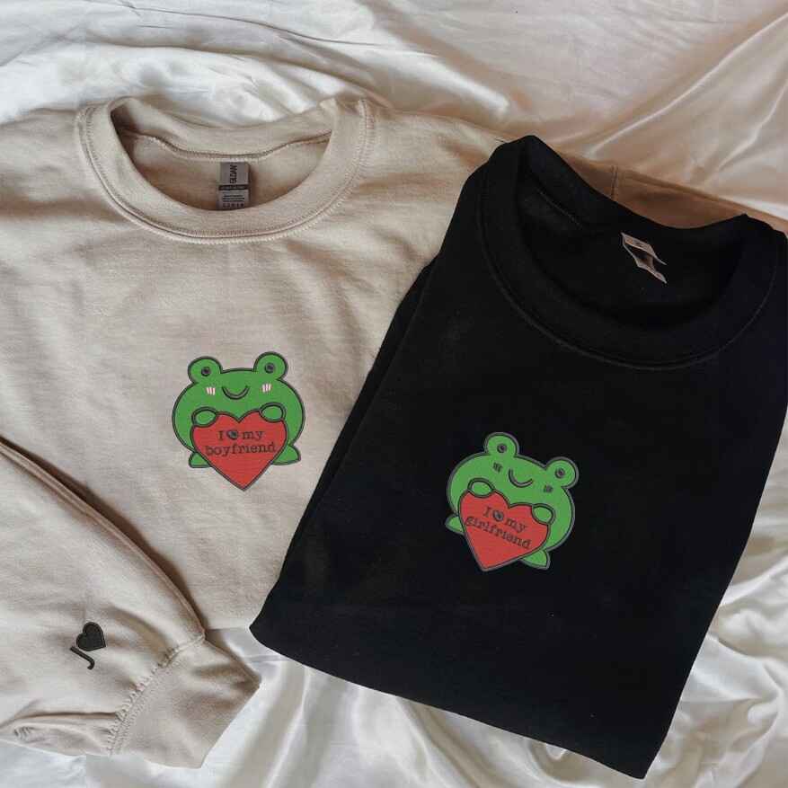 Matching Couple Hoodies with Frog Heart Design - couples matching hoodies
