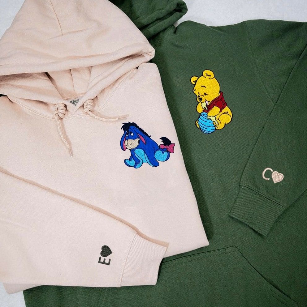 High-quality stitched Eeyore and Winnie the Pooh hoodies for everyday wear.