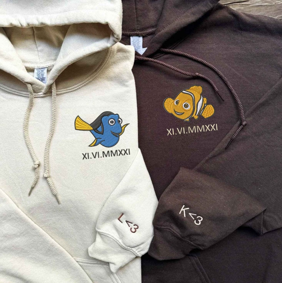 Custom embroidered anniversary hoodie with fish design