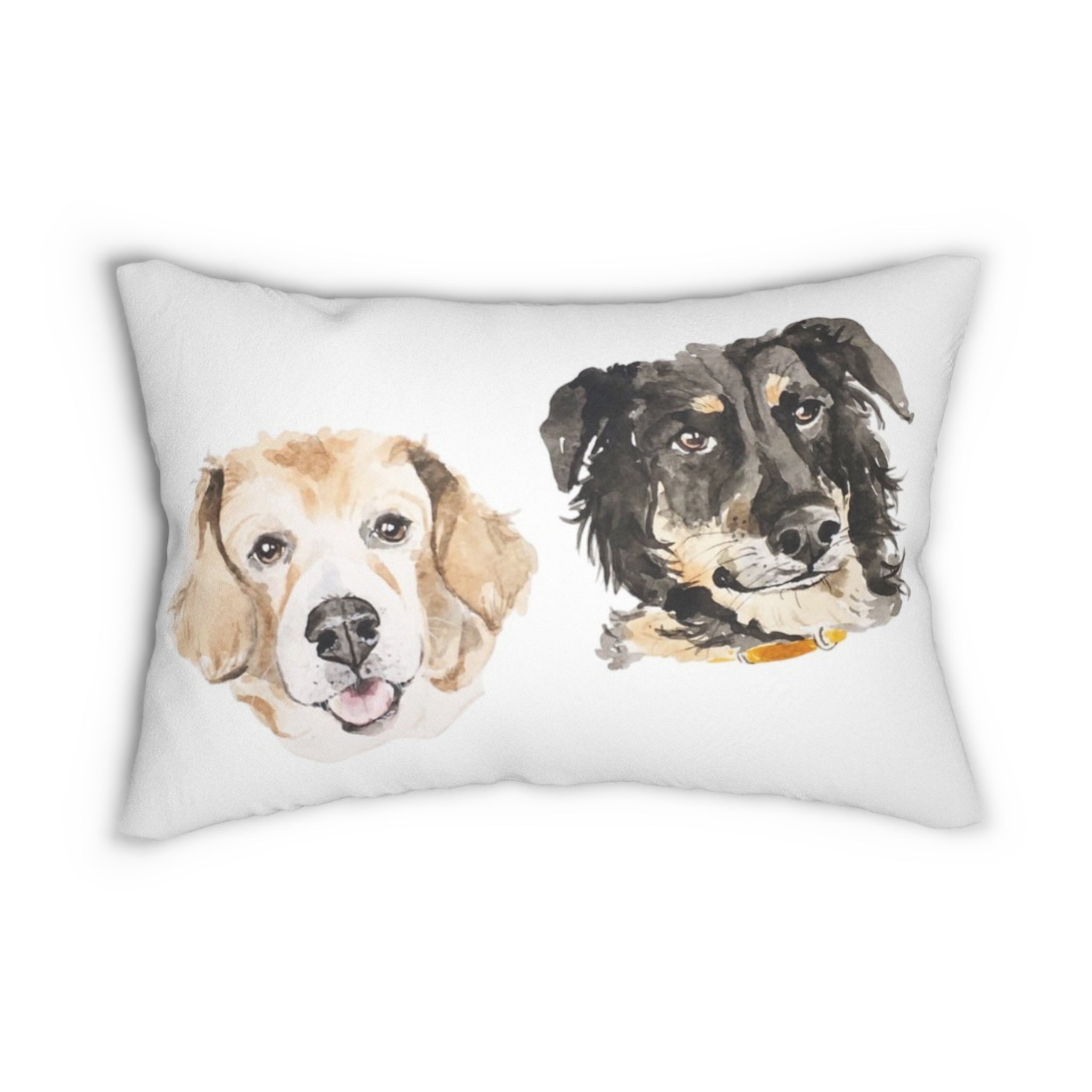 Custom dog portrait pillow with personalized watercolor dog art.