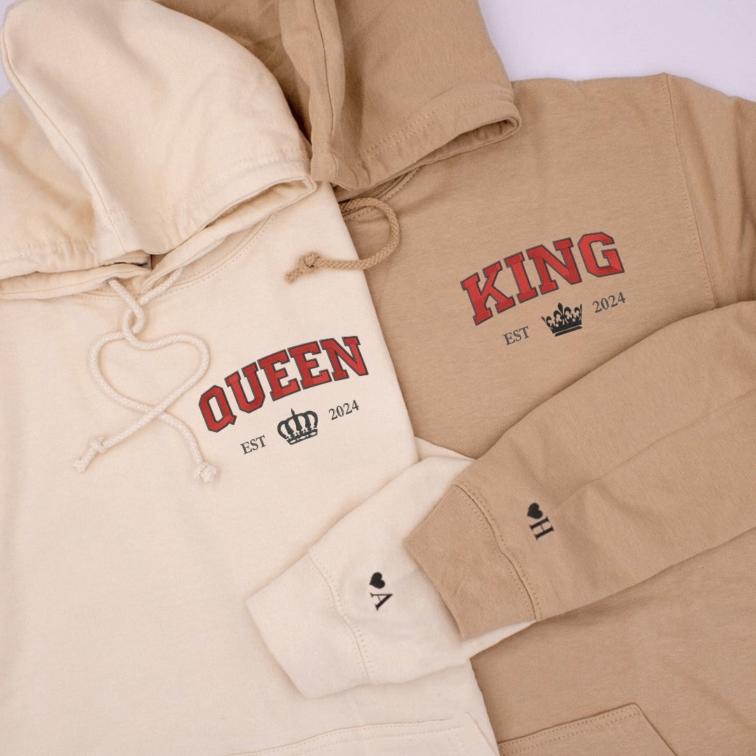 Premium cotton-blend Queen and King couple hoodies, designed for comfort and style.