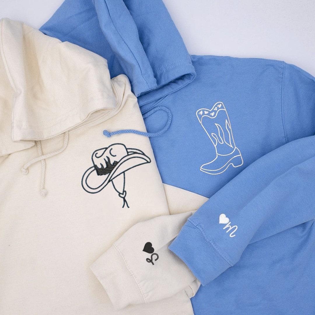 "Boots & Hat" matching couple hoodies with custom embroidery