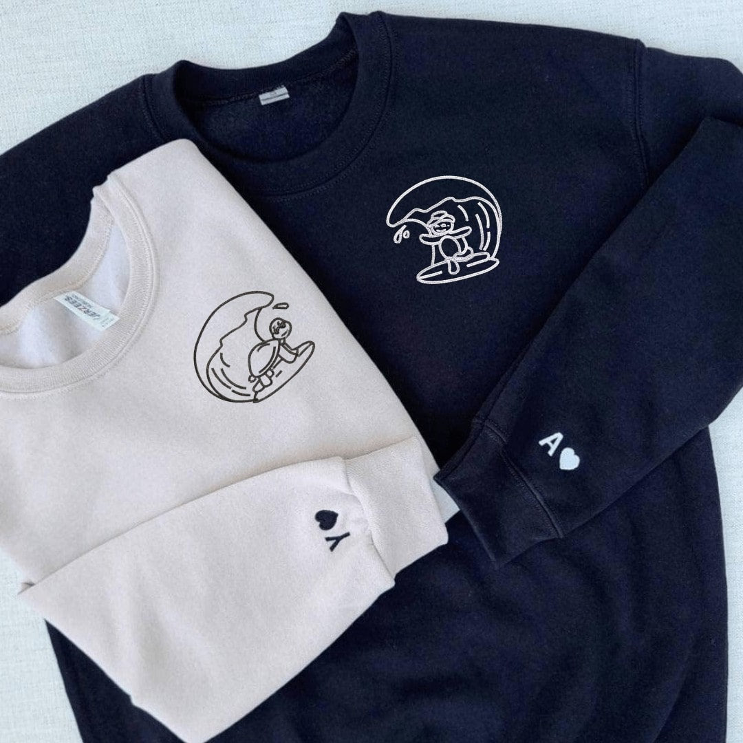 "Surfing Turtle" matching sweatshirts with wave and turtle designs