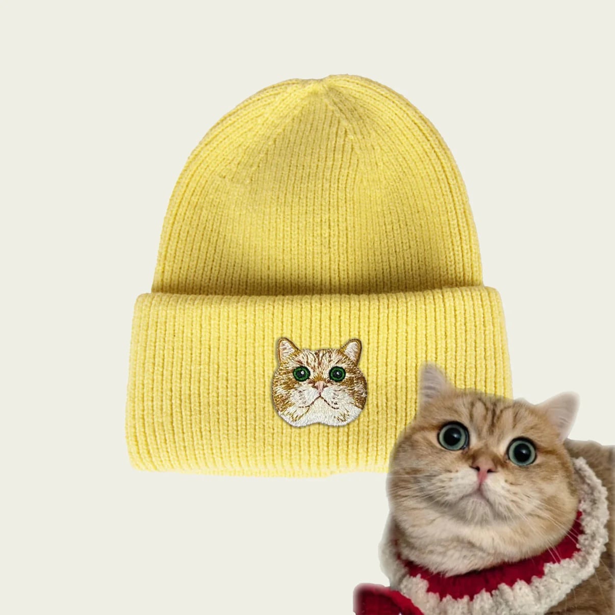 Personalized beanie featuring detailed pet embroidery