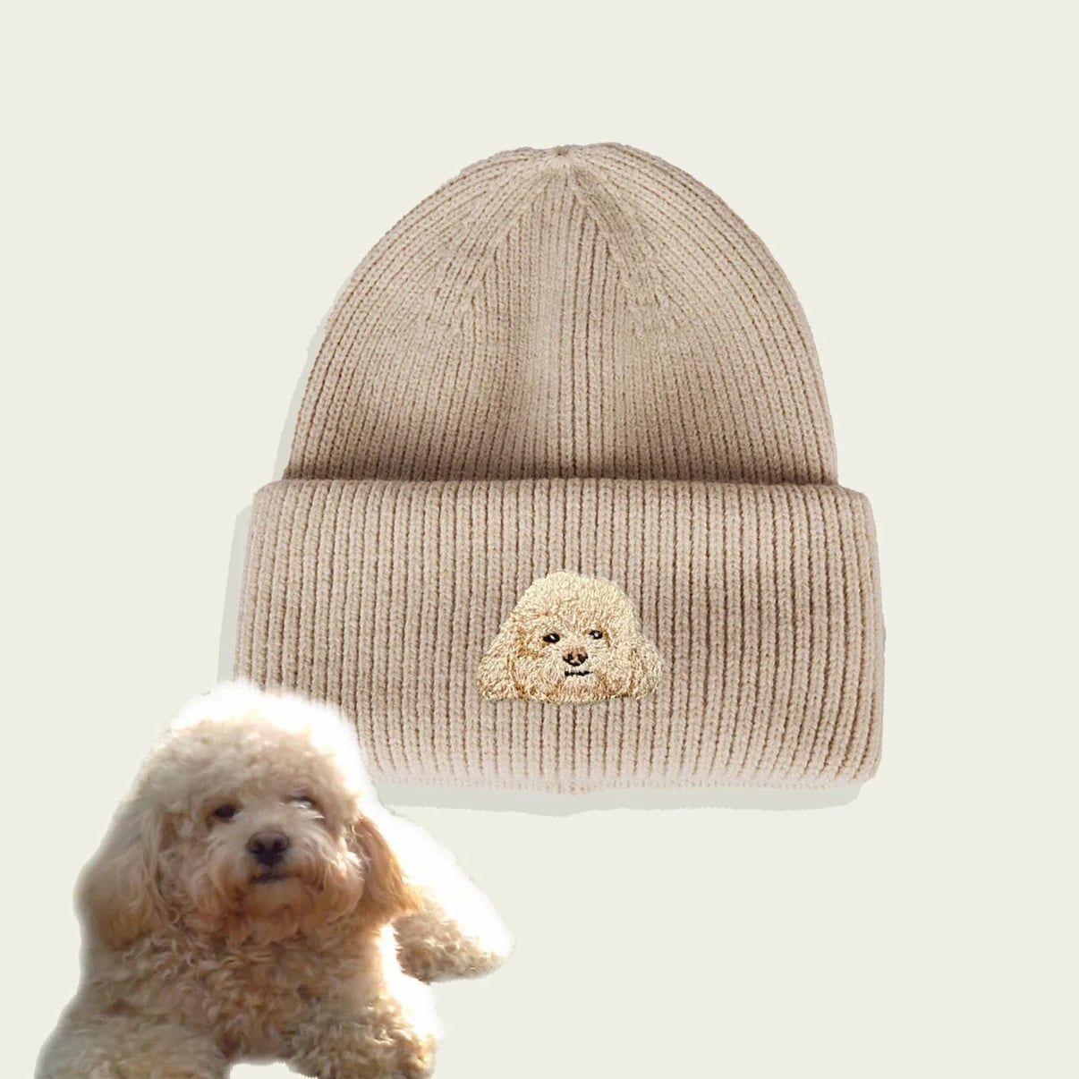 Cozy winter beanie with custom pet design