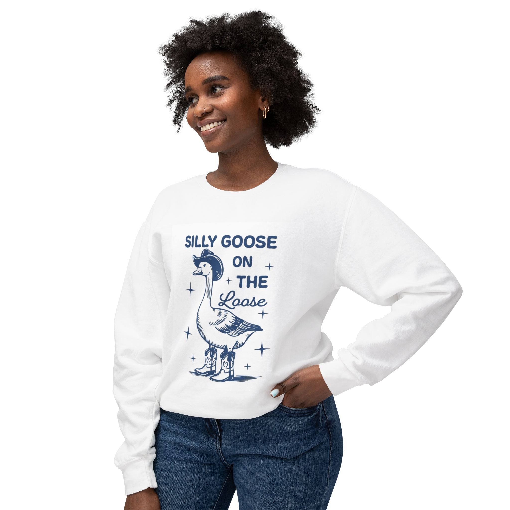 Woman wearing Silly Goose on the Loose shirt