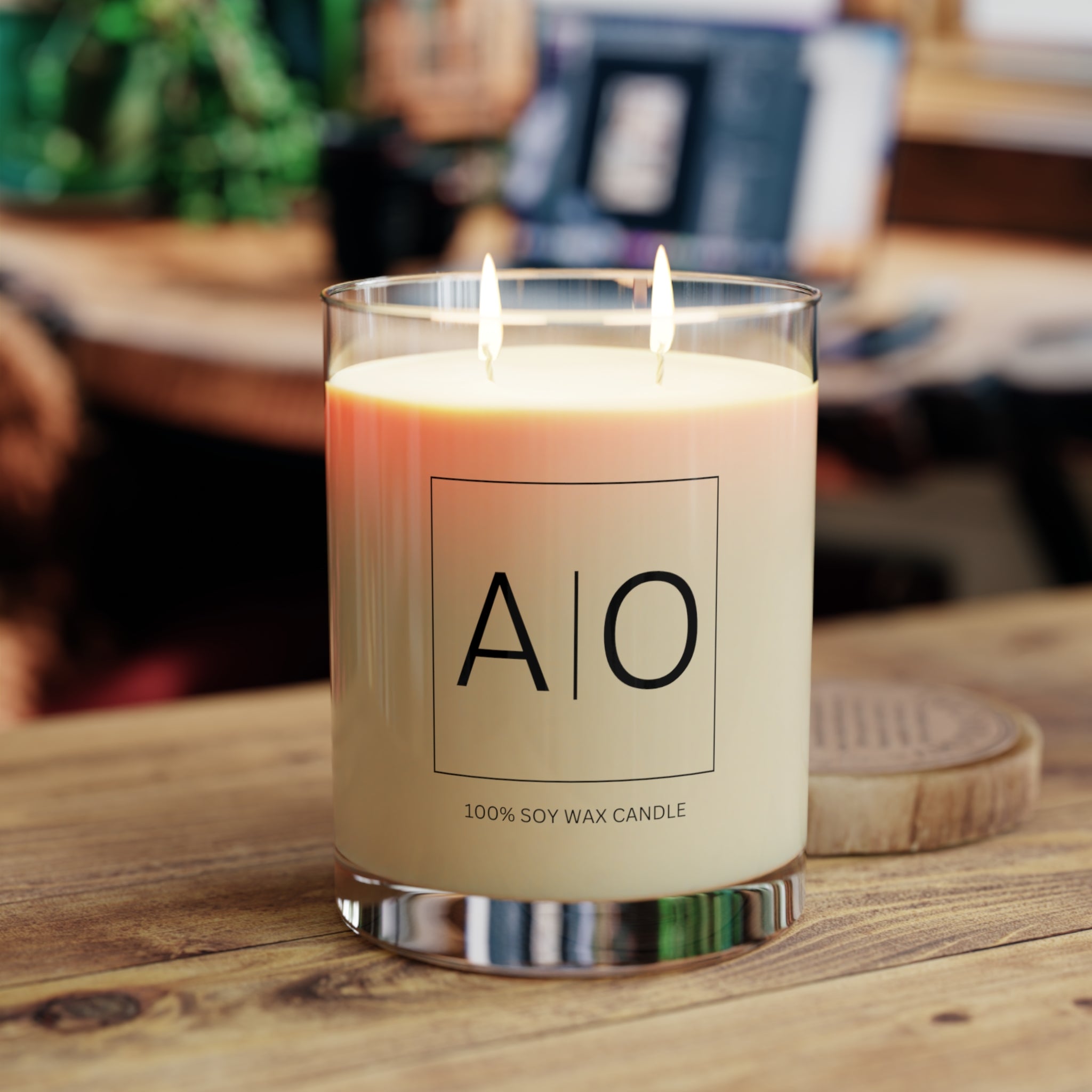 Customizable 'A|O' 100% Soy Wax Candle with modern design