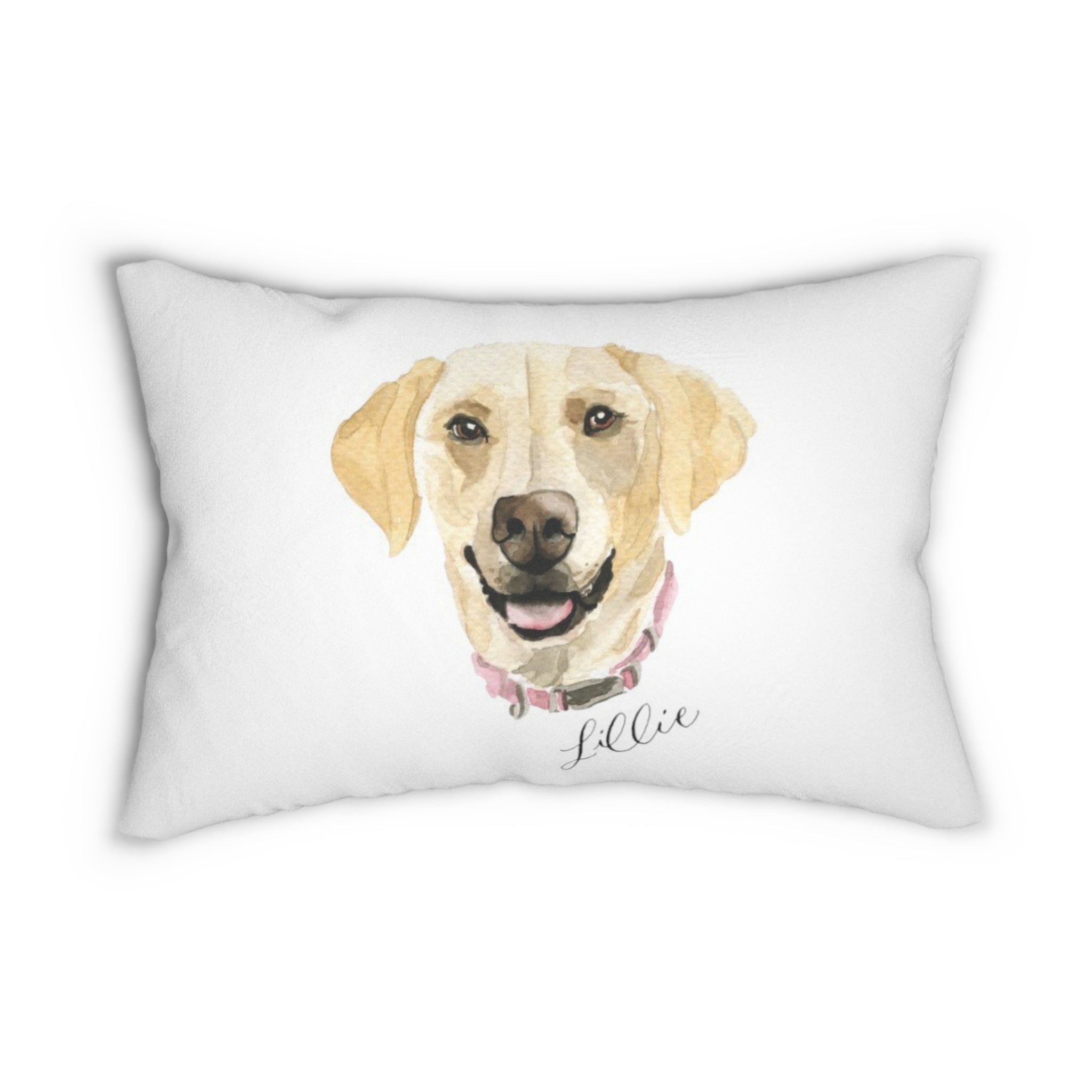 Watercolor custom dog pillow with a playful dog’s portrait.