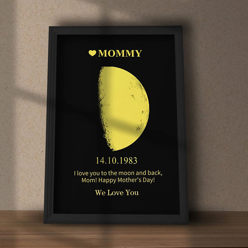 Elegant custom moon phases frame with date and heartfelt message, perfect for birthdays or anniversaries