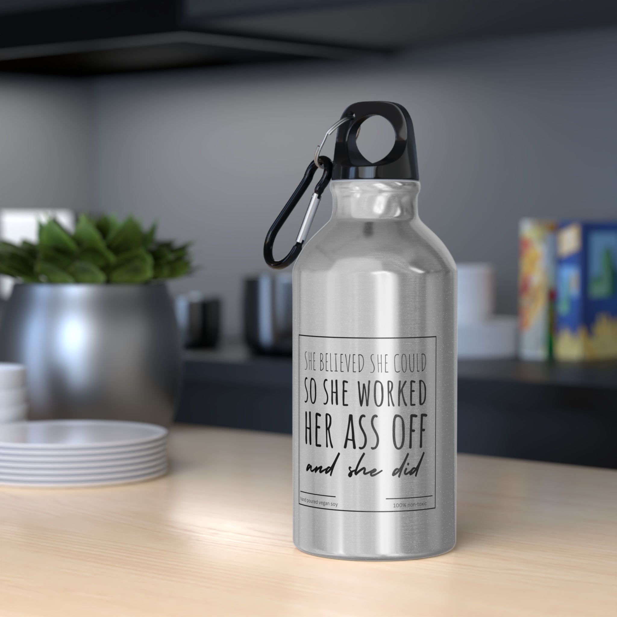 Inspirational “She Believed She Could” Water Bottle in Silver