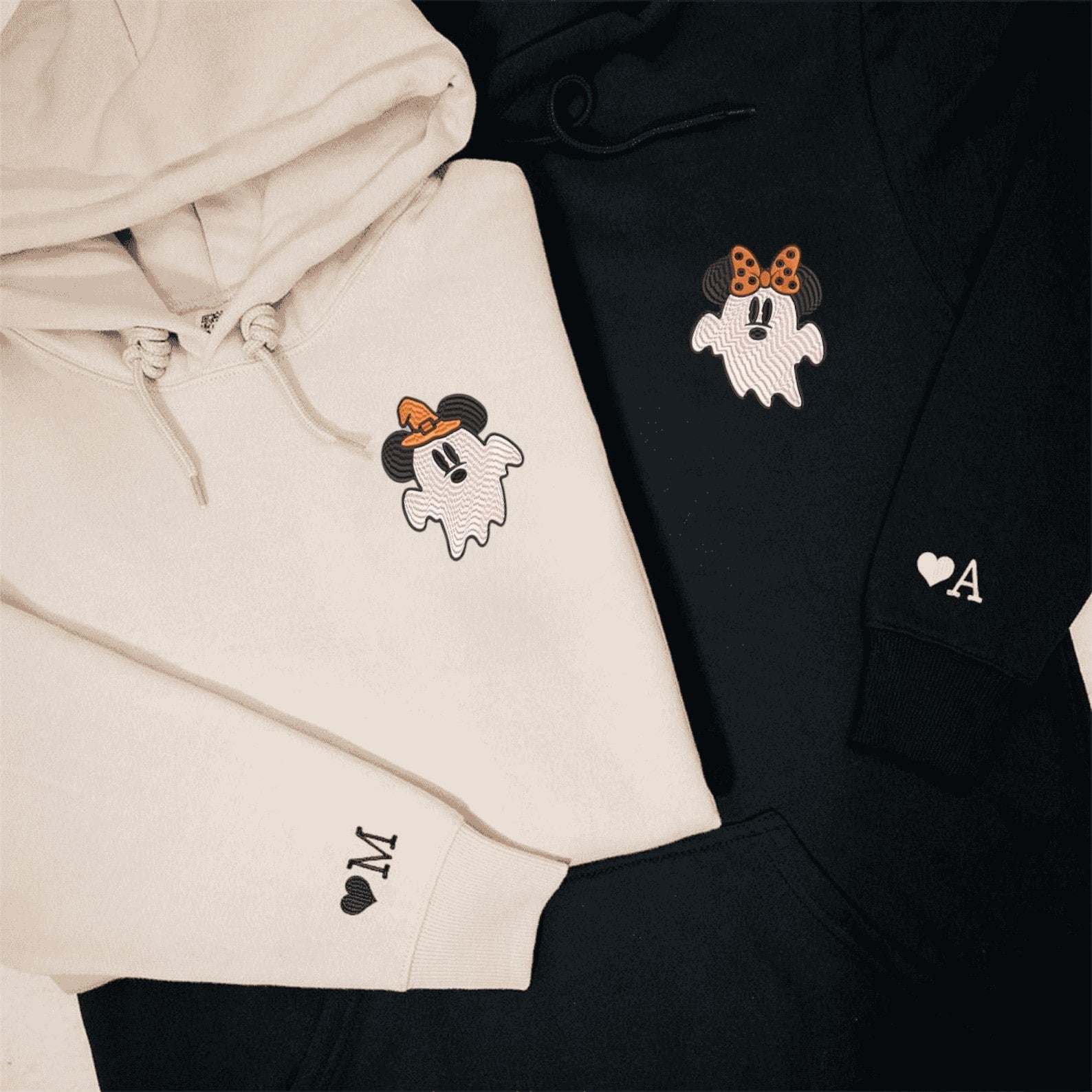 Matching Couple Hoodies with Milk and Mocha bear designs on matching couple sweatshirts.
