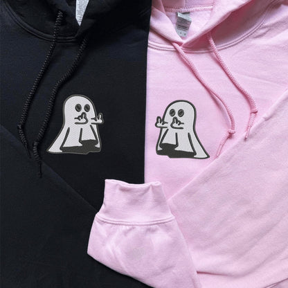 Matching Couple Hoodies featuring couples matching hoodies with a cute ghost design
