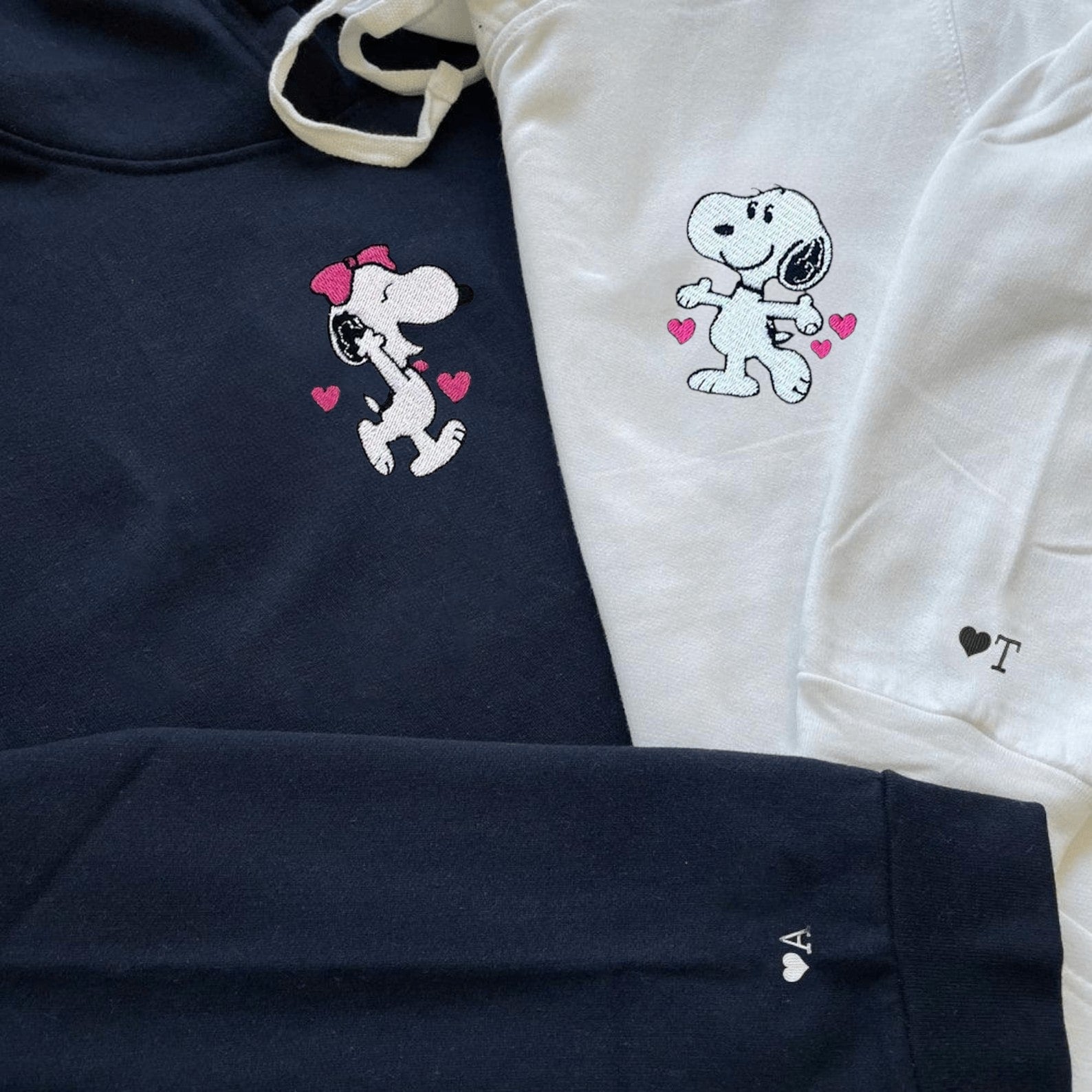 Matching Couple Hoodies styled as matching couple sweatshirts with cute cartoon dog character prints.
