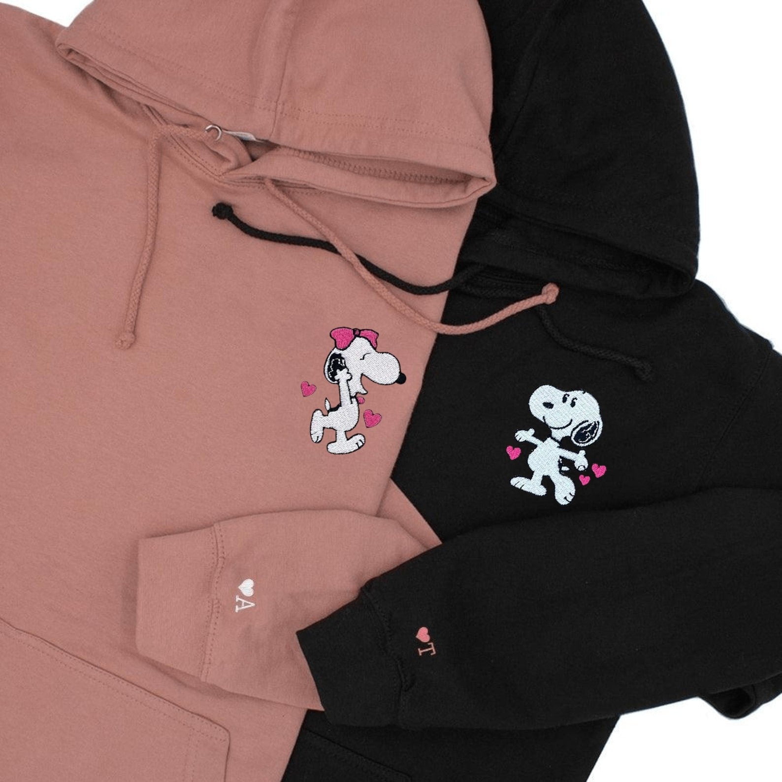 Matching Couple Hoodies featuring cartoon dog couples matching hoodies with embroidered designs.
