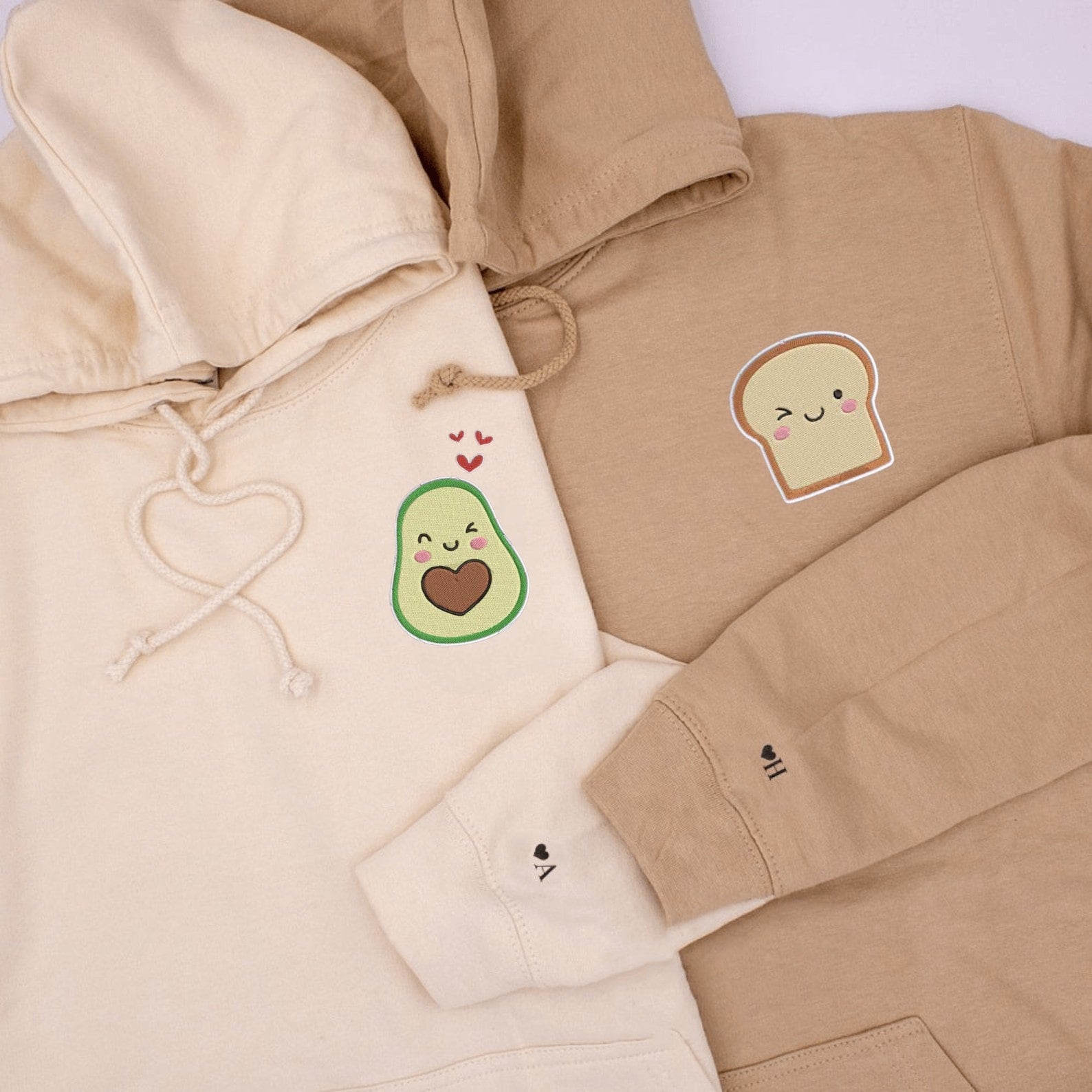 Matching Couple Hoodies featuring avocado and toast couples matching hoodies with cute food designs.
