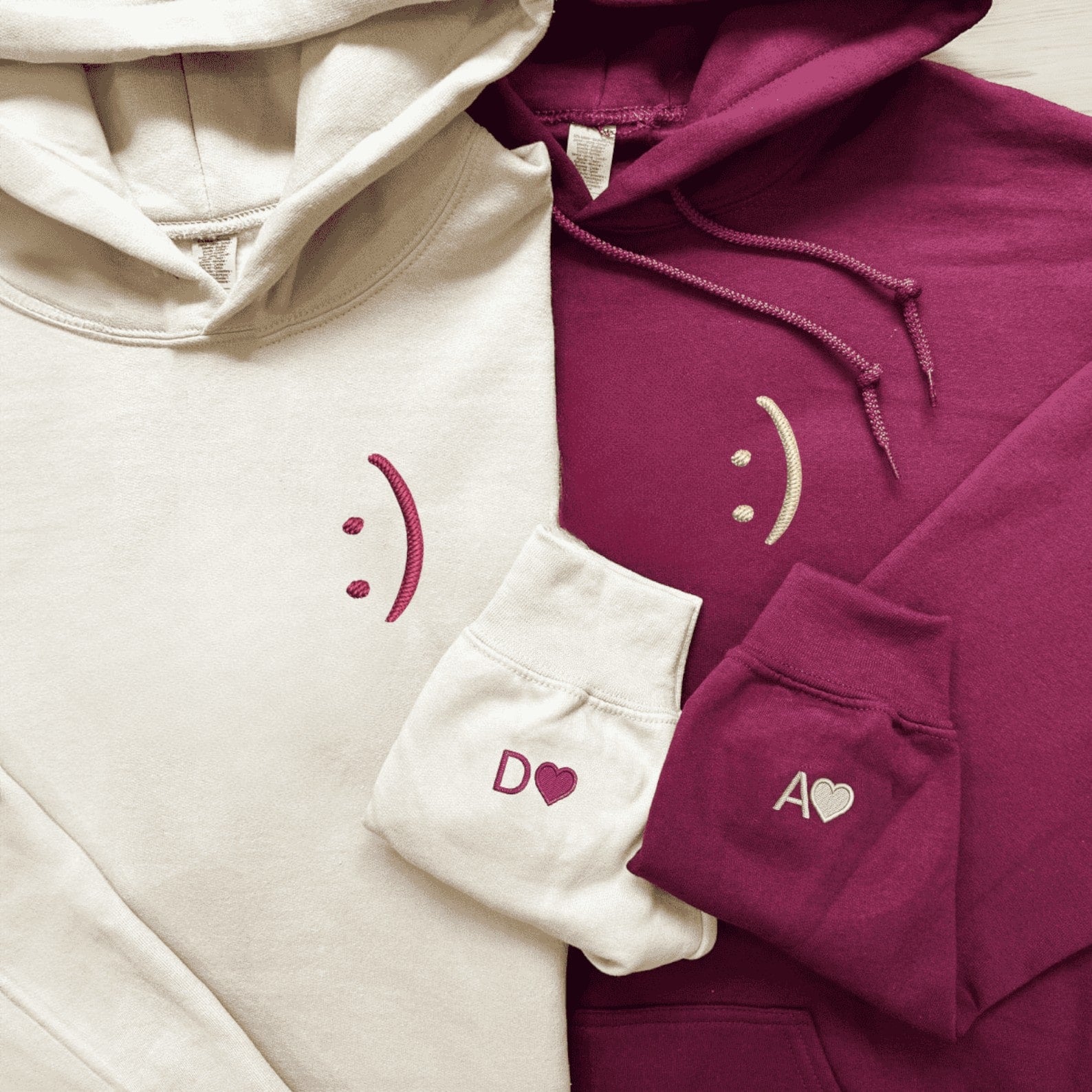 Matching Couple Hoodies featuring minimalist smiley face couples matching hoodies with cute designs.
