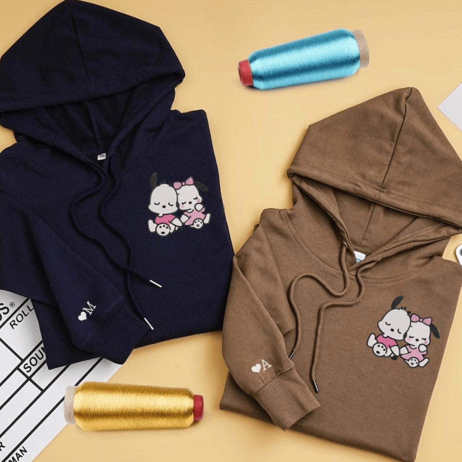 Customizable hoodie with adorable embroidered characters for gifts.