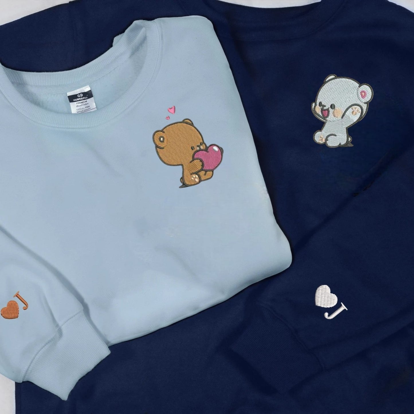 Matching Couple Hoodies with adorable bear graphics, ideal matching couple sweatshirts.
