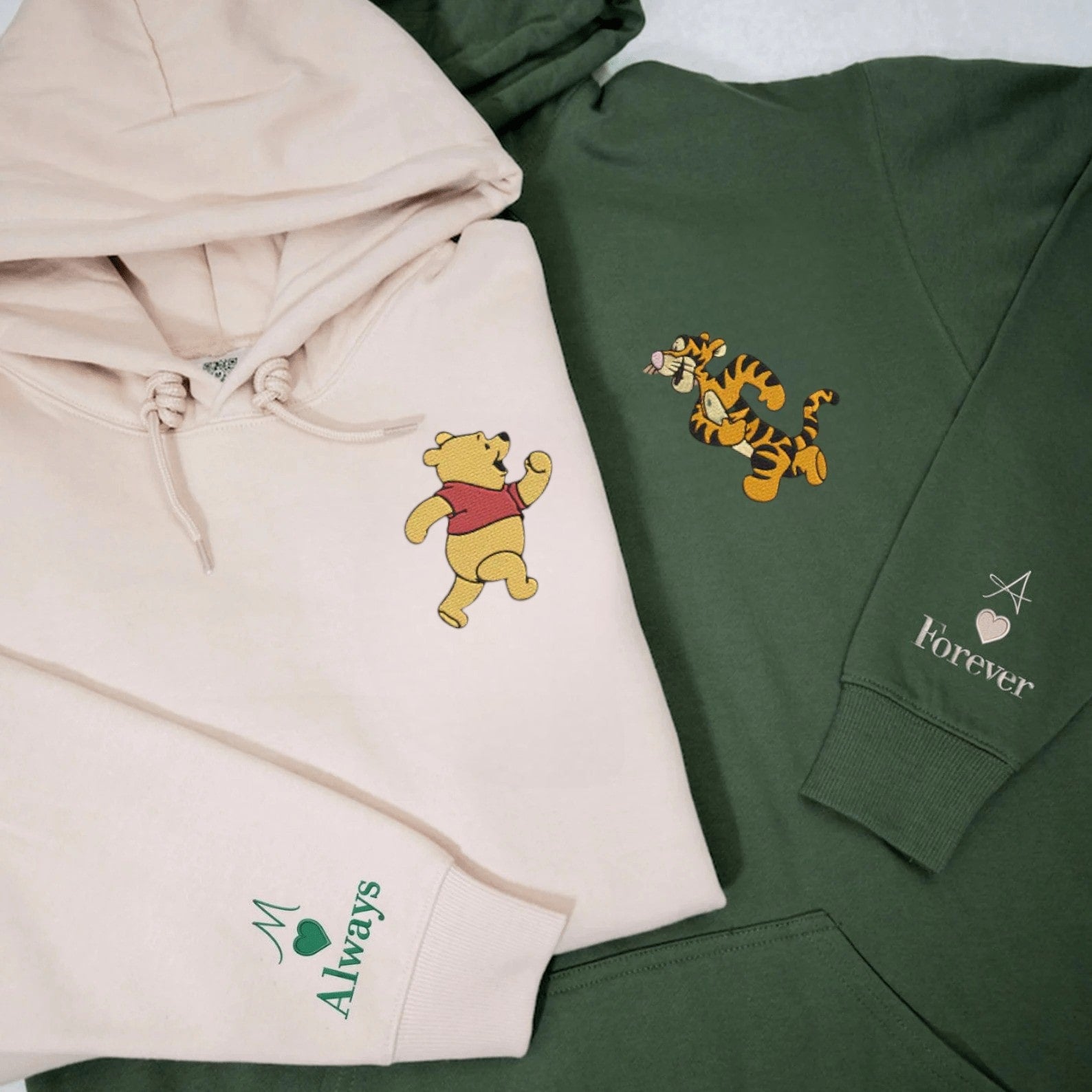 Matching Couple Hoodies featuring a beloved bear and tiger, perfect for couples matching hoodies.
