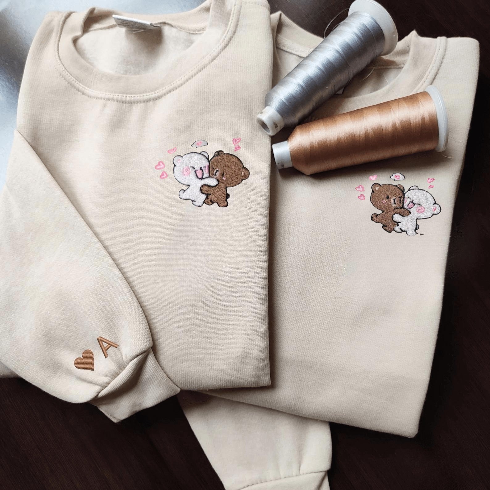 Matching Couple Hoodies with cute bear characters, great custom couple hoodies.
