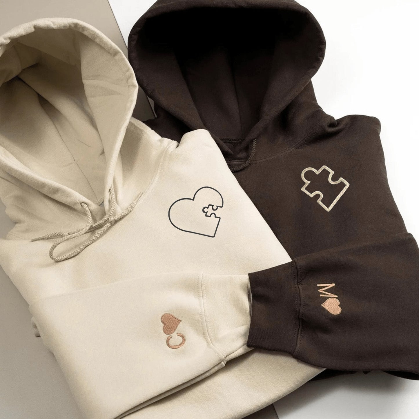 Matching Couple Hoodies featuring a heart puzzle, perfect matching couple sweatshirts.
