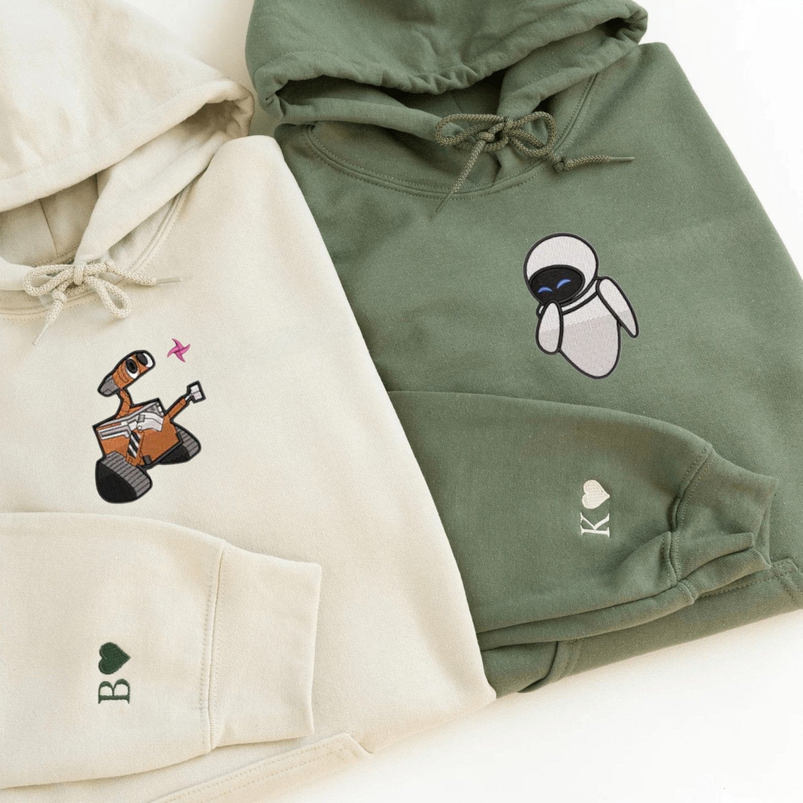 Matching Couple Hoodies featuring WALL-E and EVE, perfect for couples matching hoodies.
