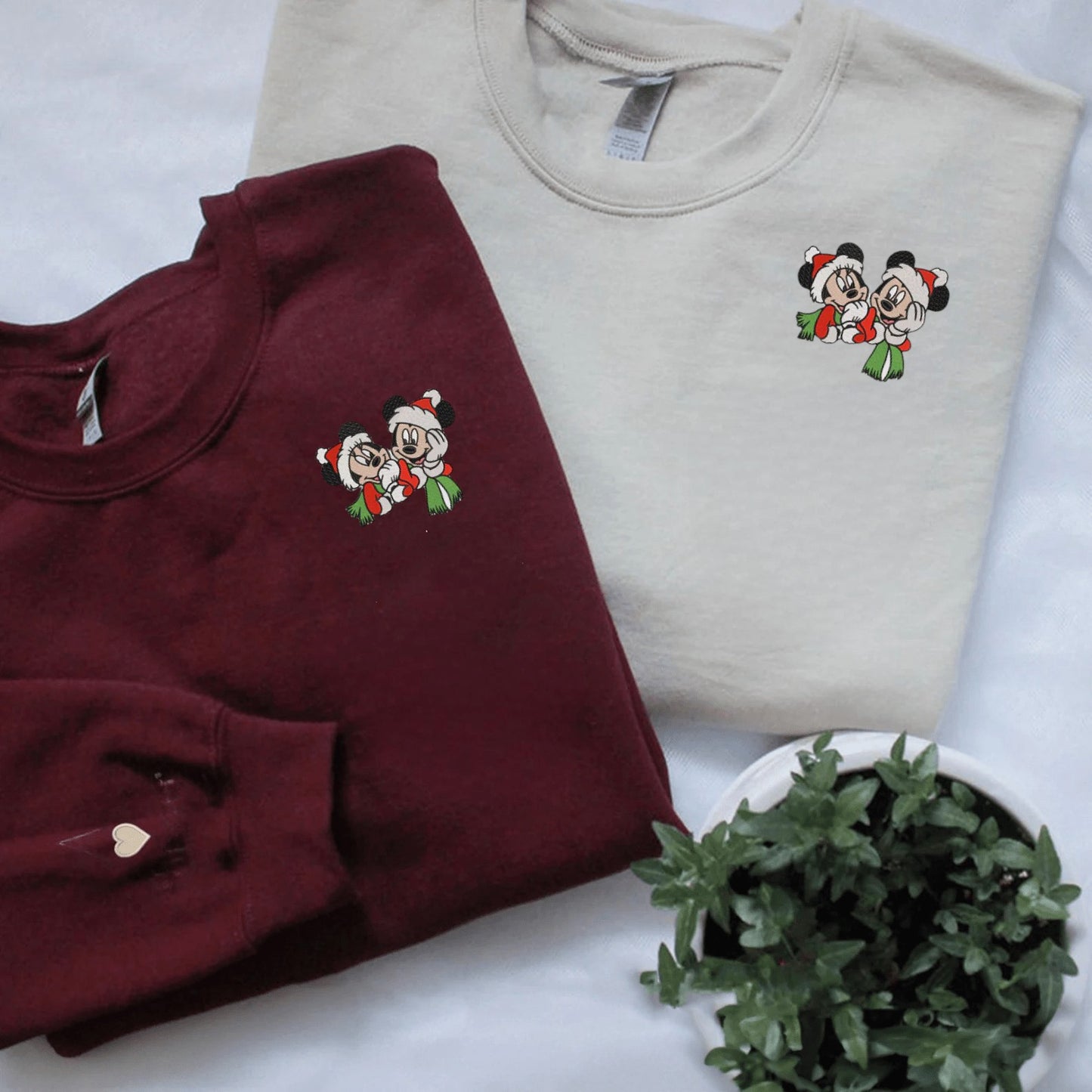 Matching Couple Hoodies with Mickey and Minnie graphics, perfect customizable hoodies for couples.
