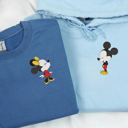 Matching Couple Hoodies with Mickey and Minnie Mouse design, perfect for couples matching hoodies.
