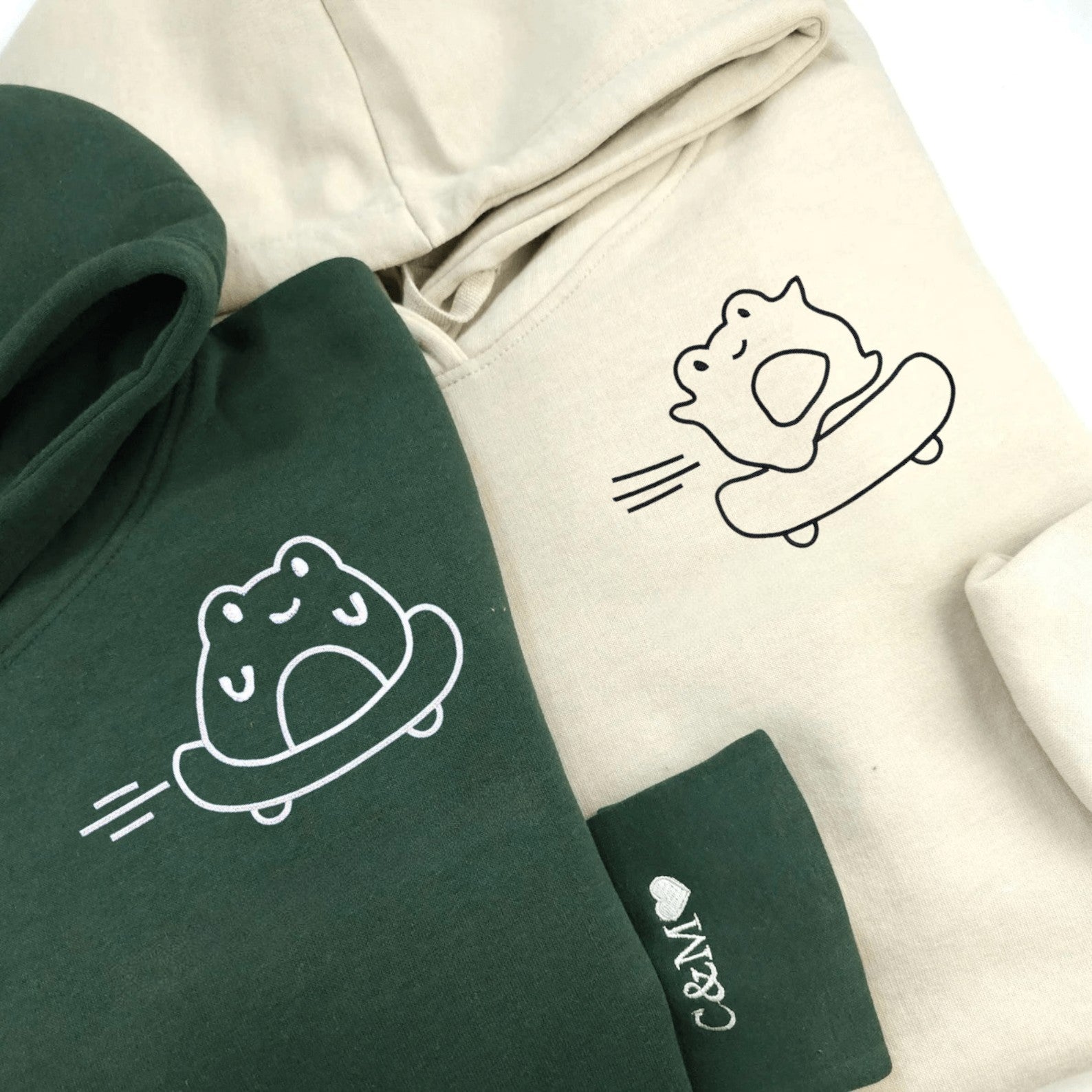 Matching Couple Hoodies featuring cute skateboarding frogs, perfect for couples matching hoodies.
