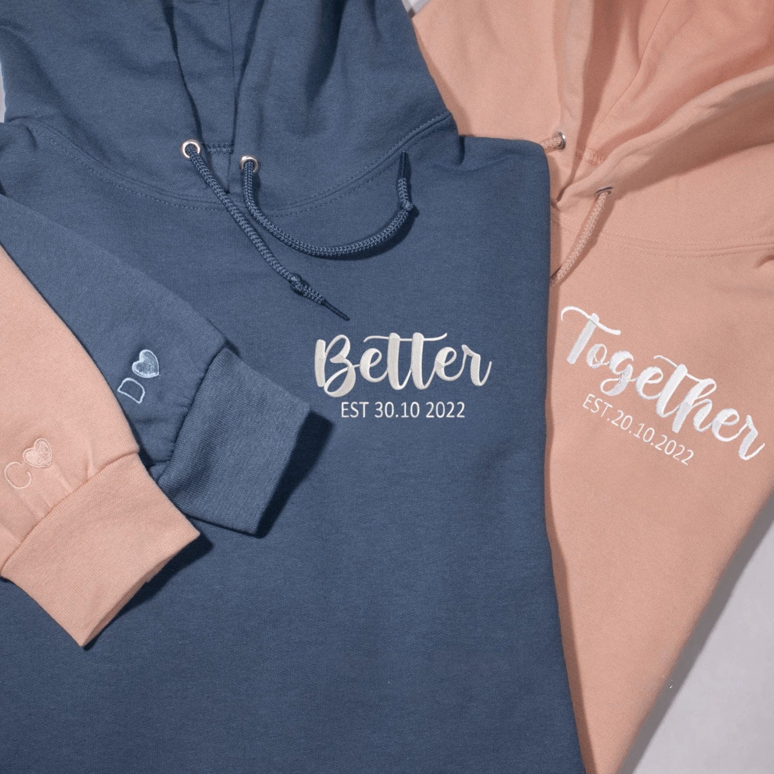 Matching Couple Hoodies featuring "Better Together" on matching couple sweatshirts.
