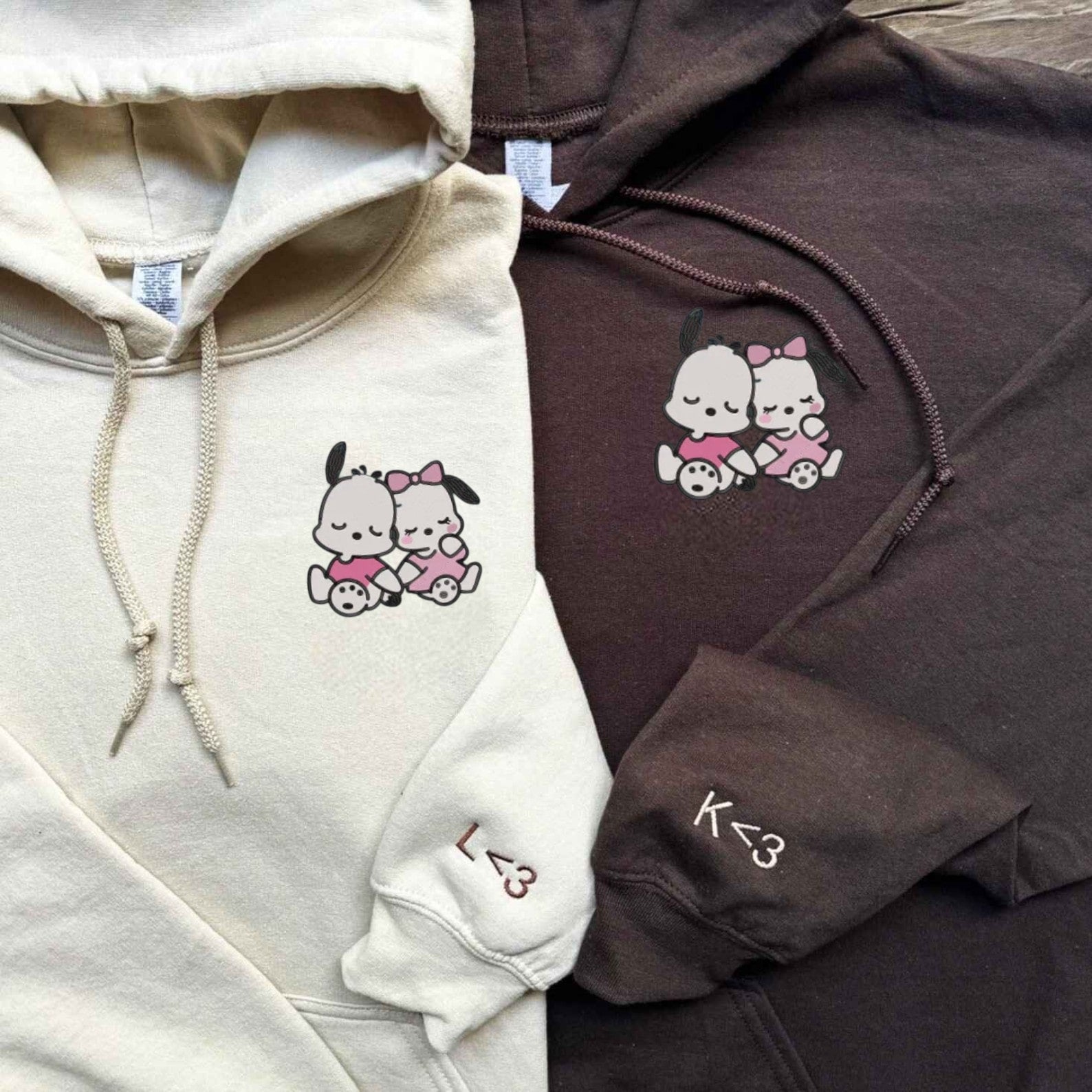 Cute and cozy snuggle pals-themed winter apparel with custom initials.