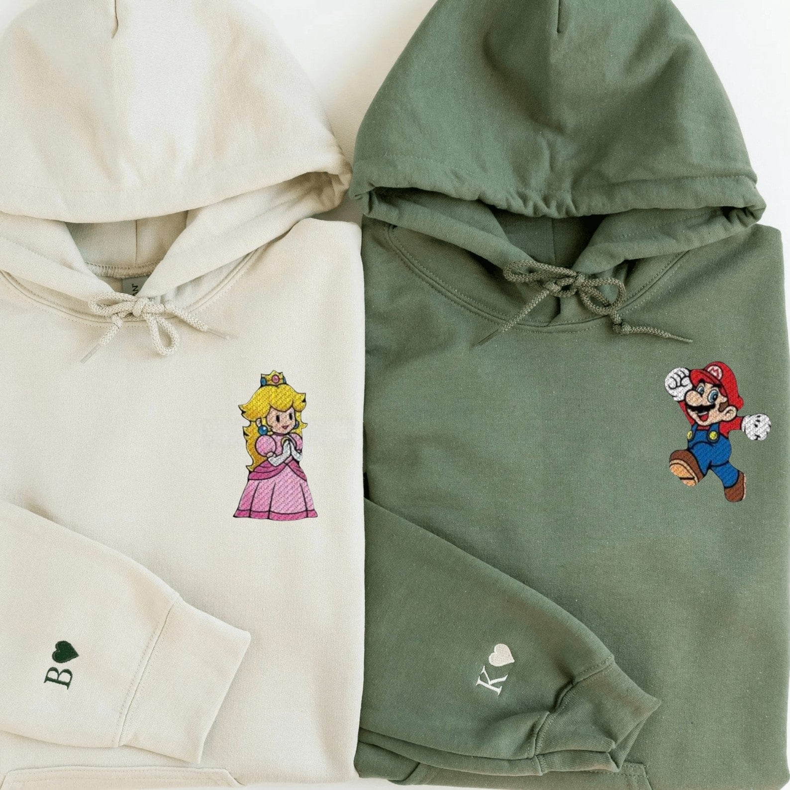 Matching Couple Hoodies with nostalgic gaming characters, ideal matching couple sweatshirts.
