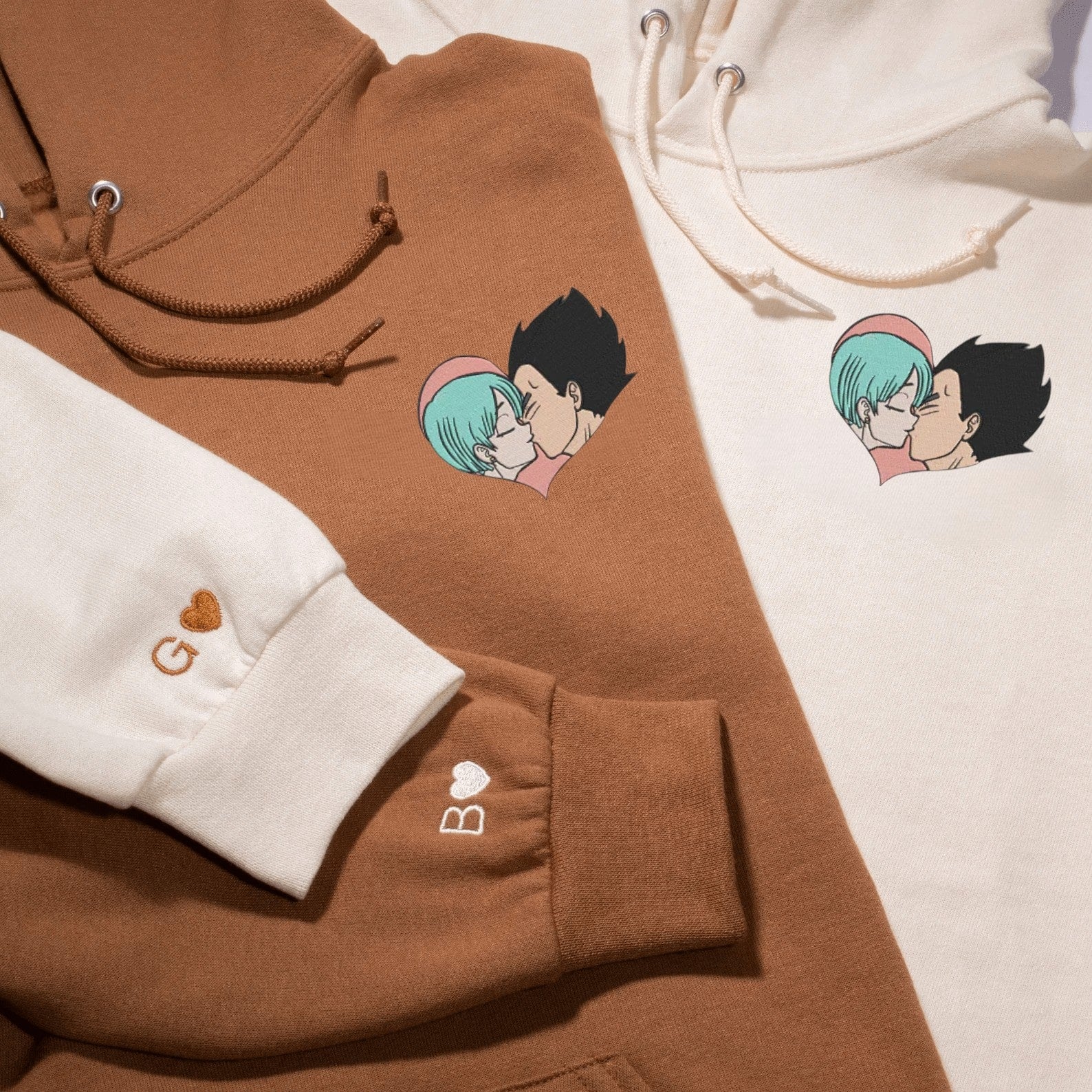 Matching Couple Hoodies featuring Vegeta and Bulma, perfect for couples matching hoodies.
