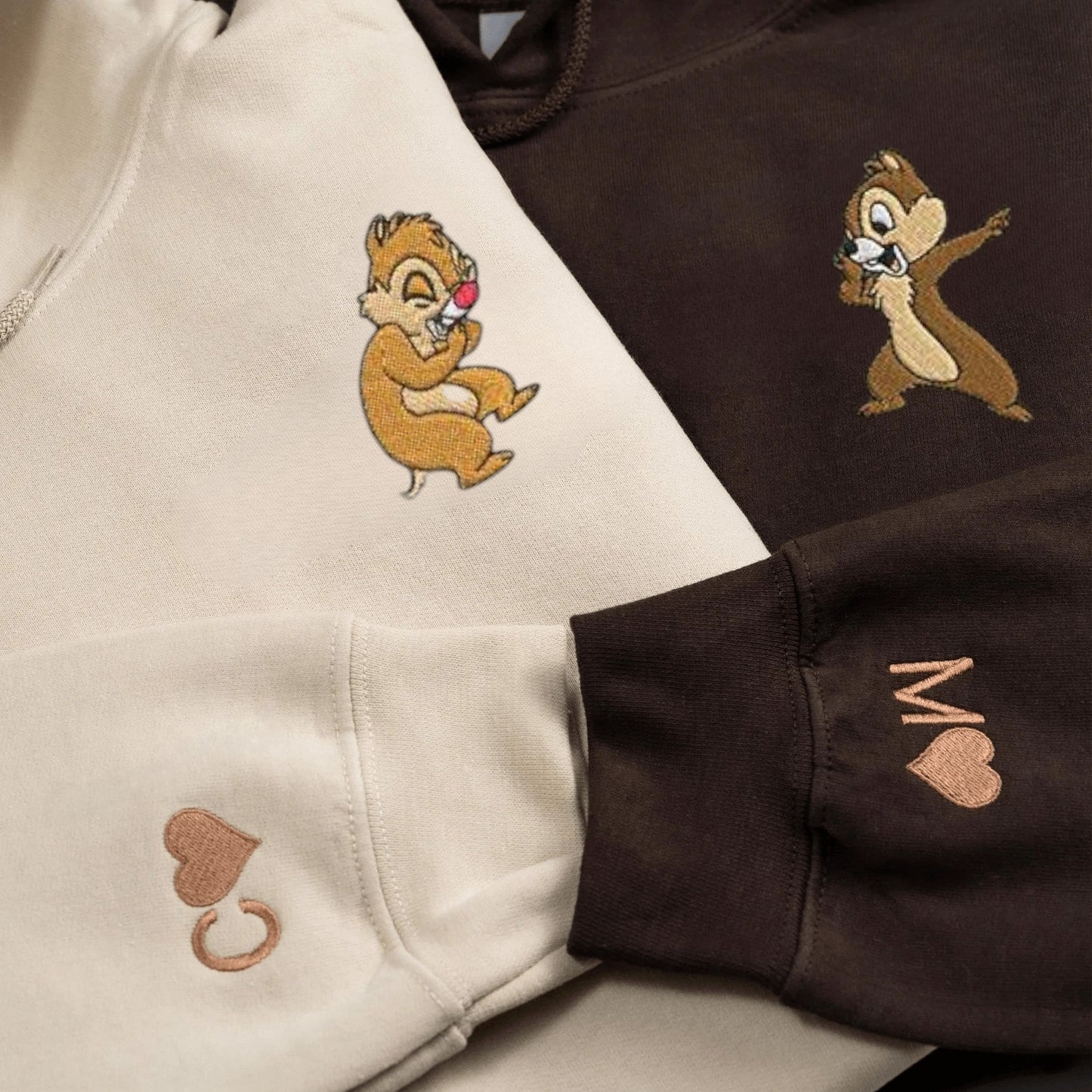 Matching Couple Hoodies featuring Chip and Dale, perfect for couples matching hoodies.
