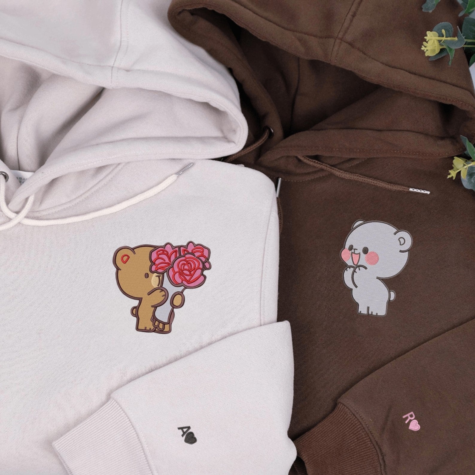 Matching Couple Hoodies featuring cute Milk and Mocha bears for couples matching hoodies.
