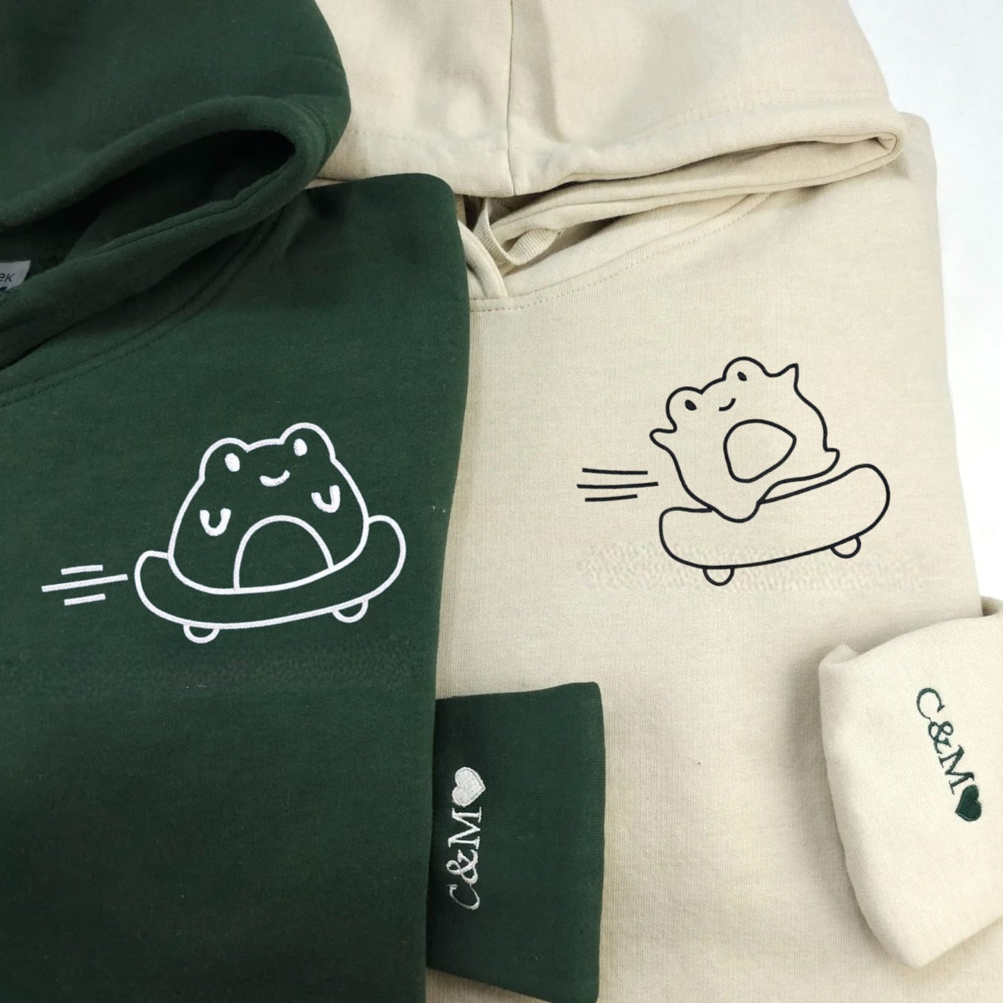 Matching Couple Hoodies featuring cute skateboarding frogs, perfect for couples matching hoodies.
