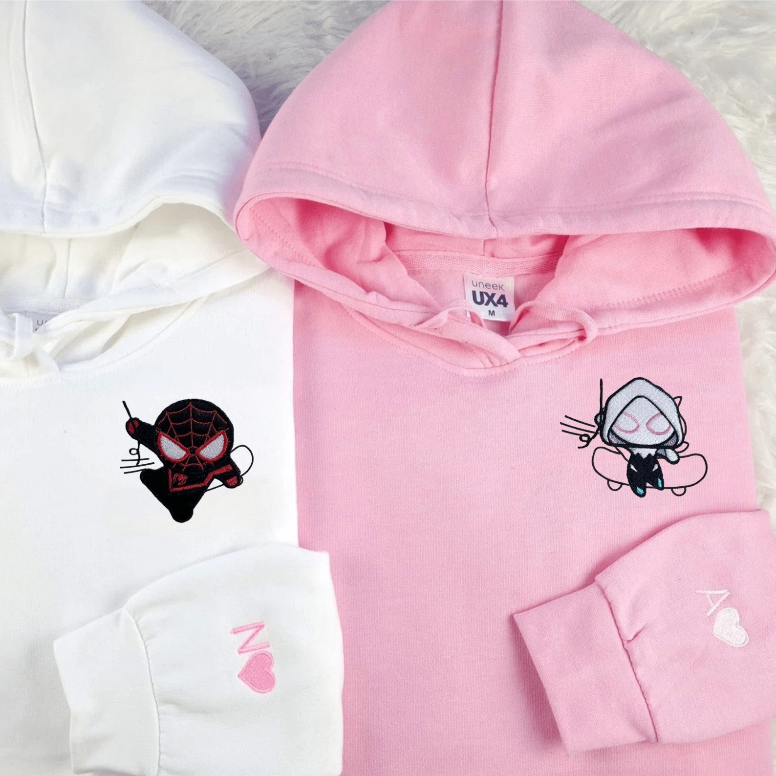 Matching Couple Hoodies featuring Spider-Man and Spider-Gwen, perfect for couples matching hoodies.
