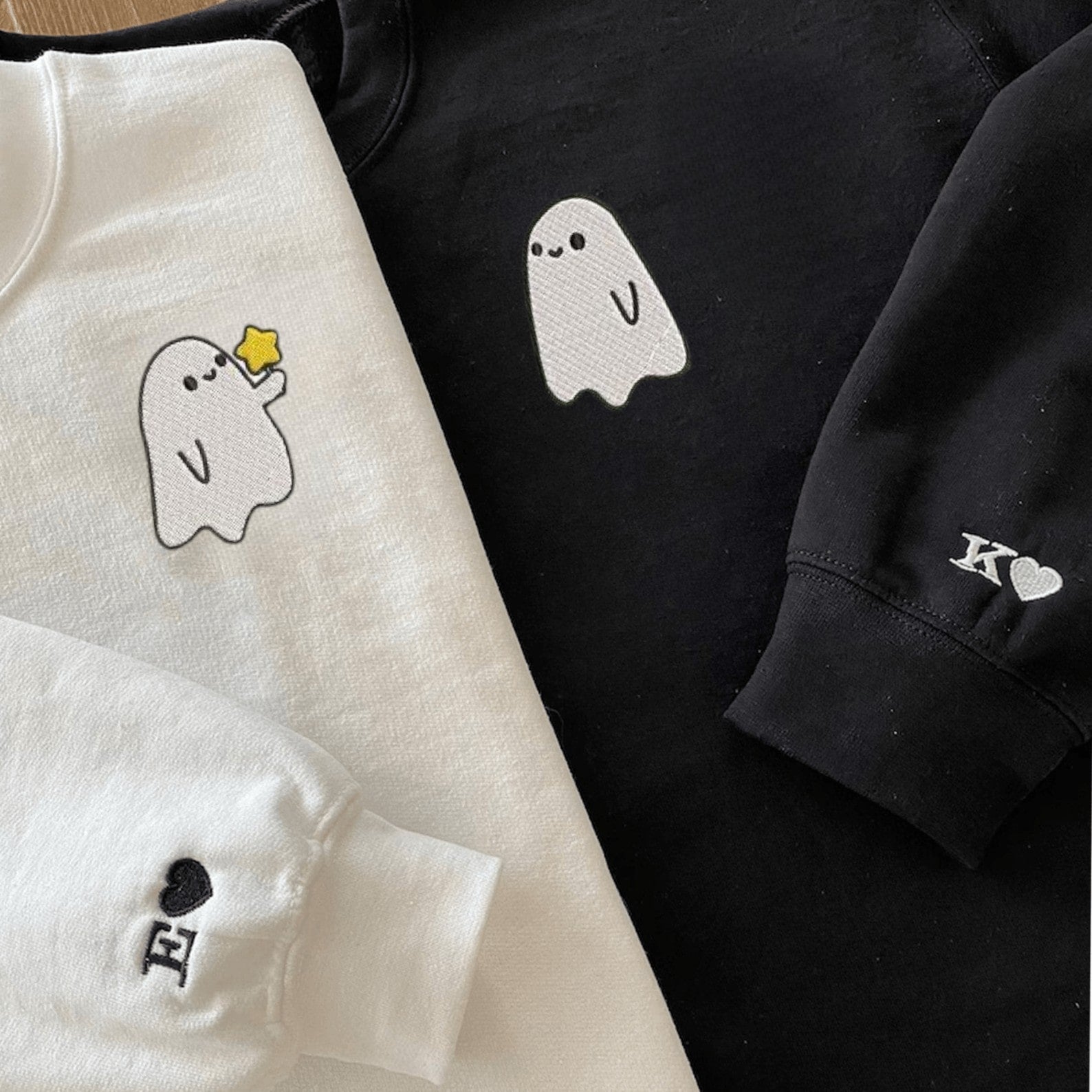 Matching Couple Hoodies featuring a cute ghost design, perfect for couples matching hoodies.
